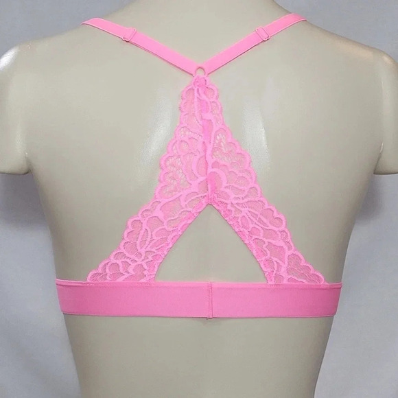 MEDIUM Xhilaration Banded‎ Lace Wire Free Padded Bralette Bra Daring Pink  New - Picture 3 of 5
